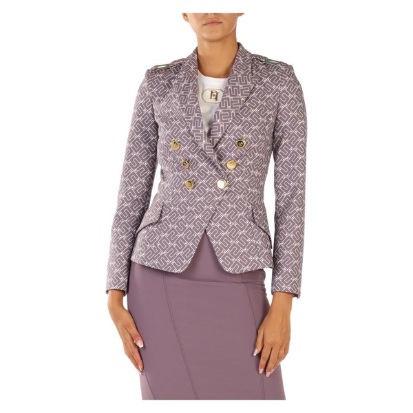 Elegant Double-Breasted Logo Print Jacket