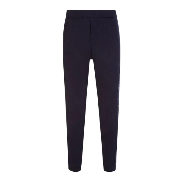 Navy Blue Double Jersey Jogger Pants with Elastic Side Bands and Logo Lettering