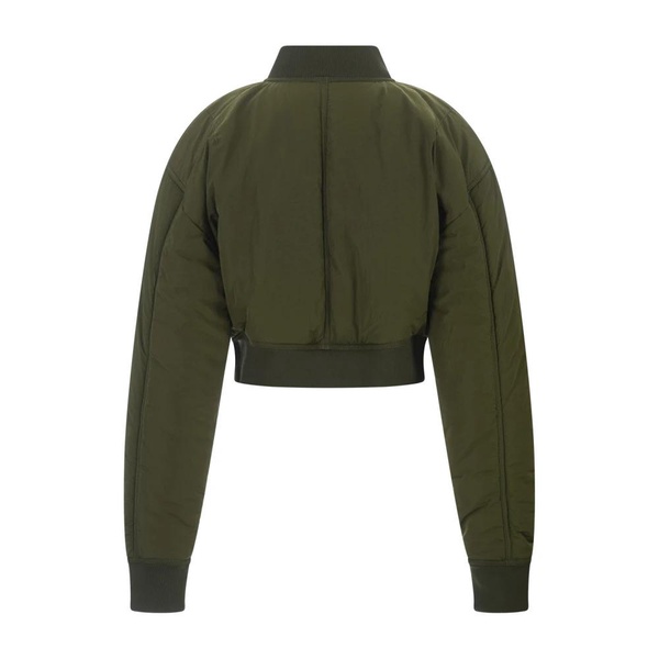 Green Crop Bomber Jacket with Gold Zip