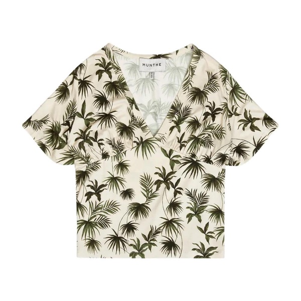 Olive Print Short Sleeve Blouse