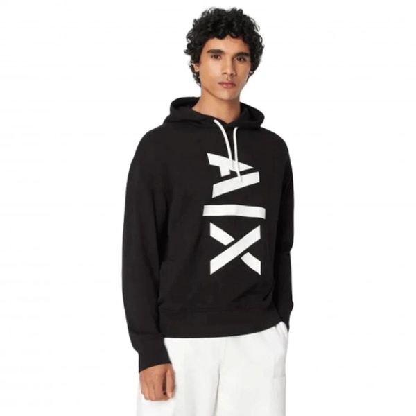 Men39 Black Hooded Sweatshirt with Vertical White AX Print