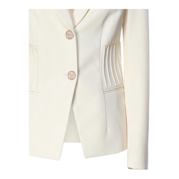 White Single-Breasted Jacket with Hip Details