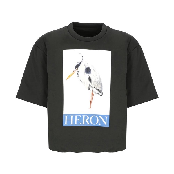 Black Cotton Padded T-shirt with Bird Print