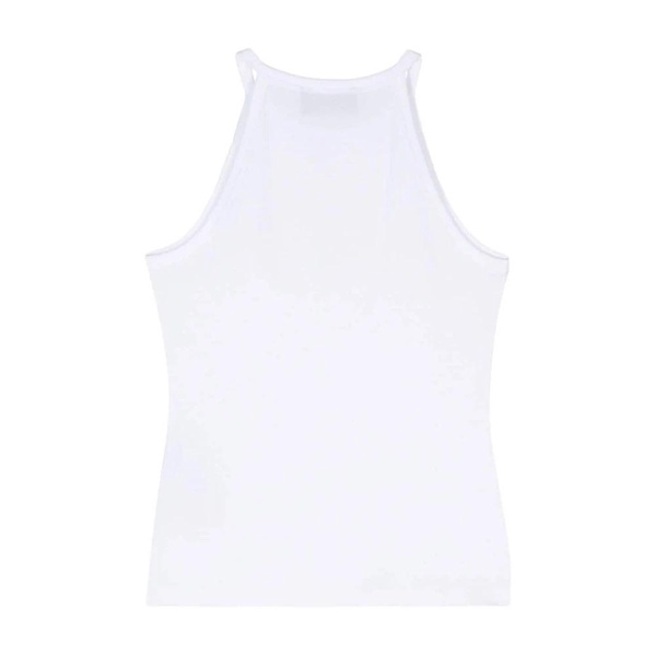 White Sleeveless Top with Logo Embroidery