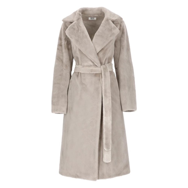 Grey Synthetic Leather Coat with Peak Lapel