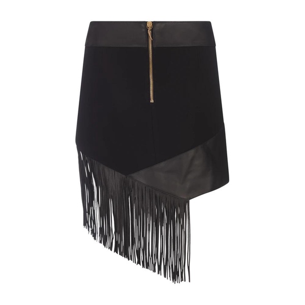 Black Leather Mini Skirt with Fringes