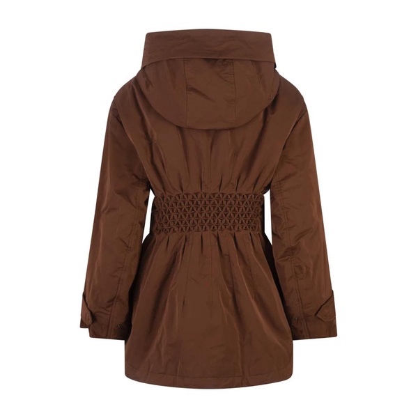 Brown Midi Down Jacket with Gothic Monogram Logo