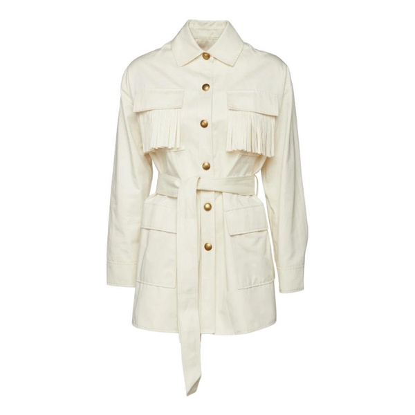 Cream Fringed Jacket with Adjustable Waist