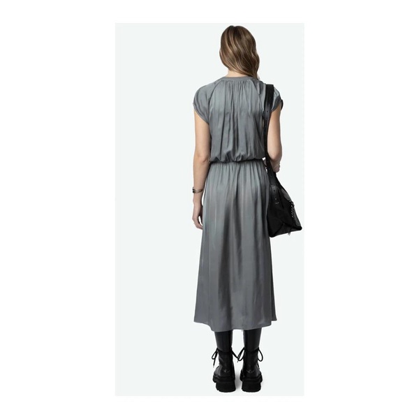 Satin Gray Midi Dress with Ruffles