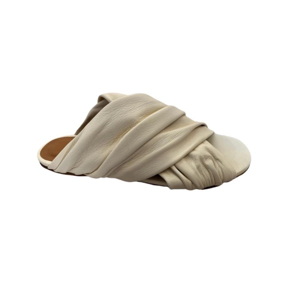 Ivory Leather Flat Sandals