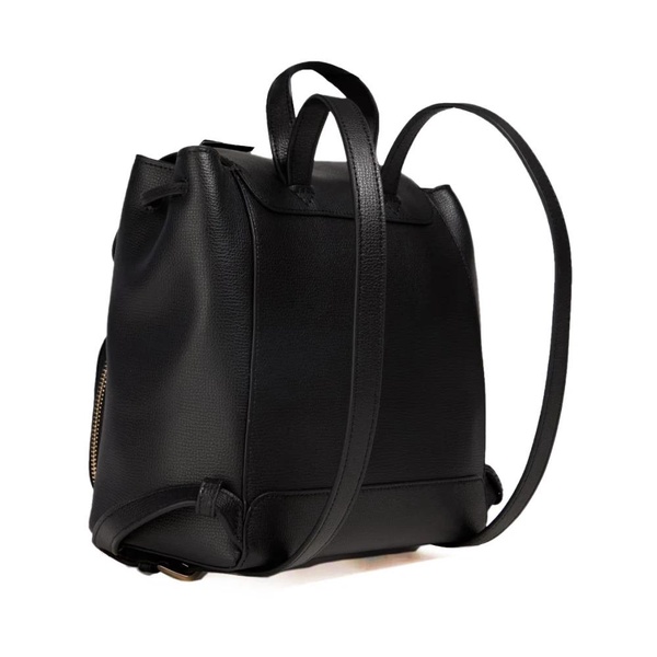 Medium Flap Backpack Black Leather