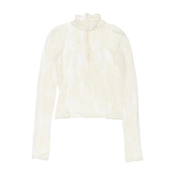 White Jacquard Turtleneck Top