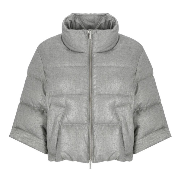 Quilted Grey Down Jacket 3/4 Sleeves