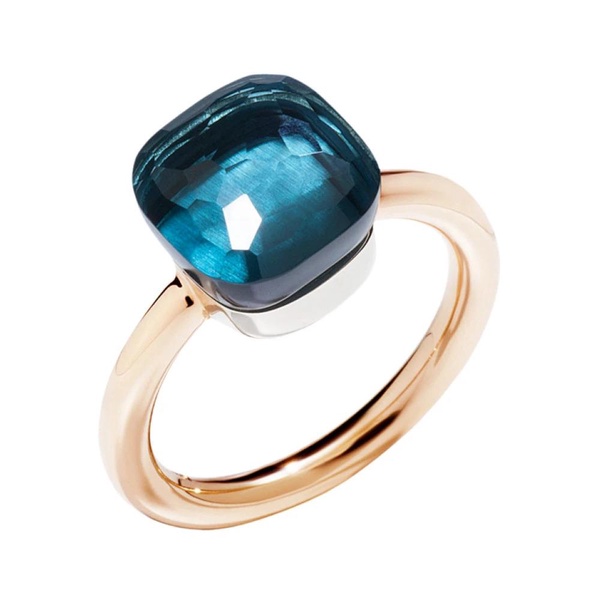 Rose Gold Ring with White Gold and Blue London Faceted Topaz