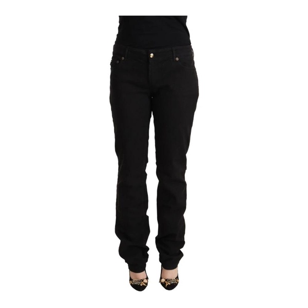 Black Mid Waist Denim Cotton Skinny Jeans