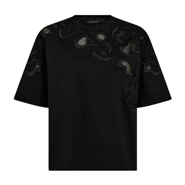 Black Cropped Boxy T-Shirt with Embroidery