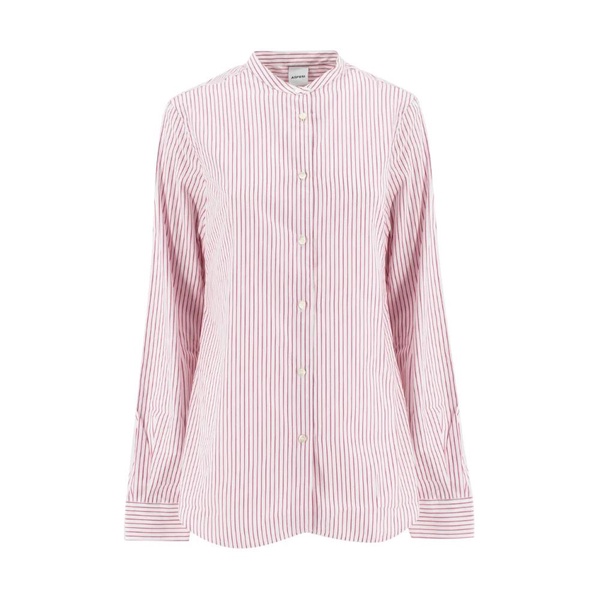 Cotton Striped Mandarin Collar Blouse