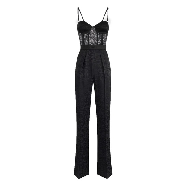 Black Jacquard Jumpsuit Palazzo Trousers