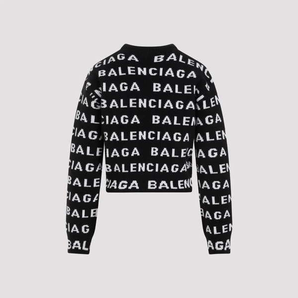 BALENCIAGA Intarsia Logo Wool Cropped Sweater for Women