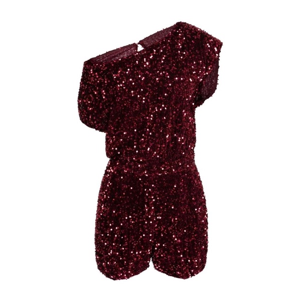 Burgundy Sequin Jumpsuit with French Pockets