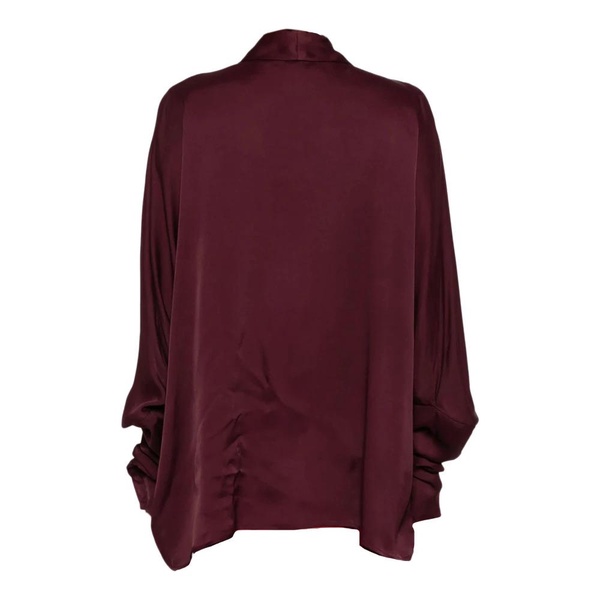 Plum Satin Blouse with V-Neck