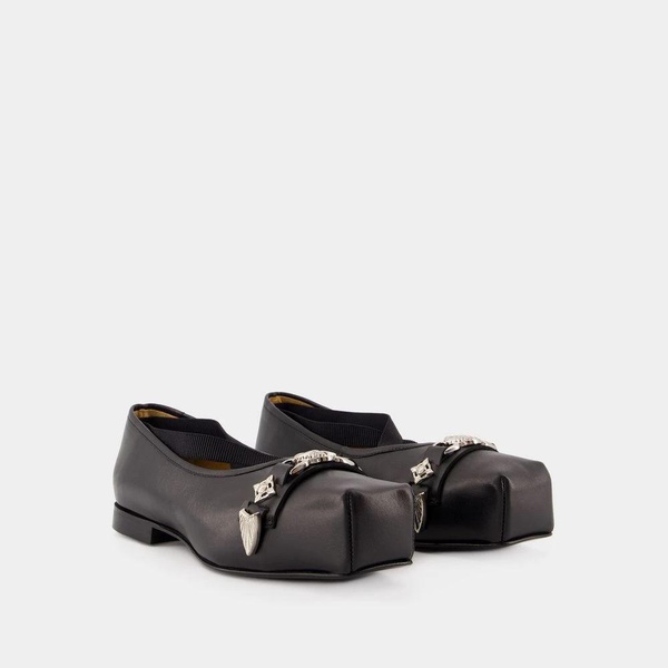 Black Leather Ballerinas Slip-On Shoes