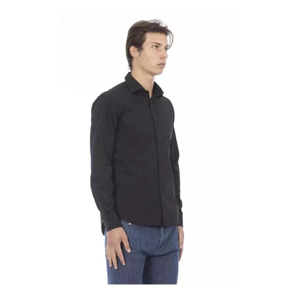 Black Slim-Fit Shirt with Italian Collar