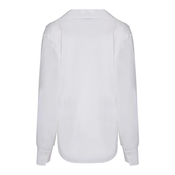 White Silk Blend V-Neck Blouse