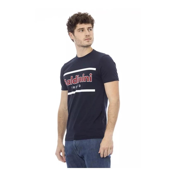 Mens Blue Cotton T-Shirt with Front Print