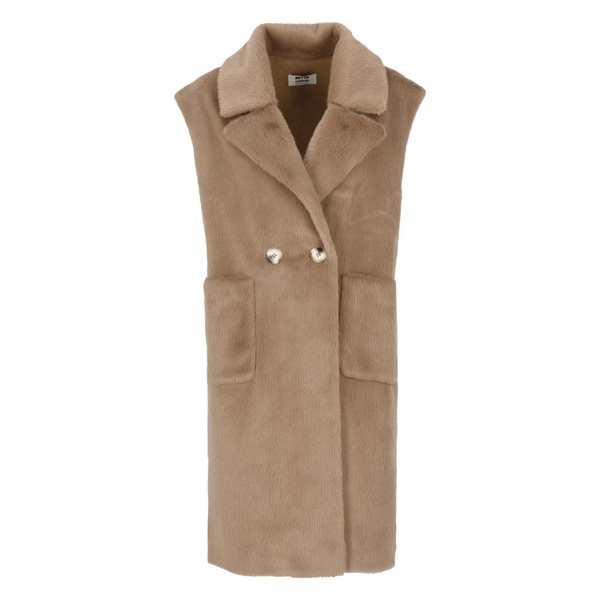 Brown Sleeveless Coat with Stud Buttons