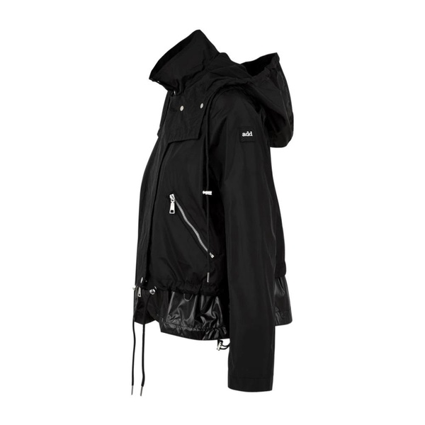 Black Zip-Up Coat with Adjustable Waist