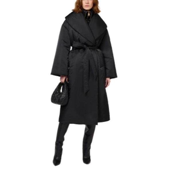 Black Long Down Jacket with Wide Collar