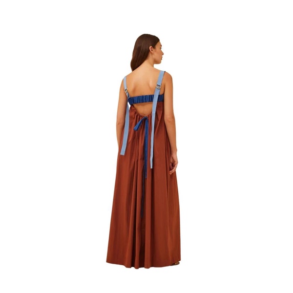 Bicolor Poplin Maxi Dress with Grosgrain Straps