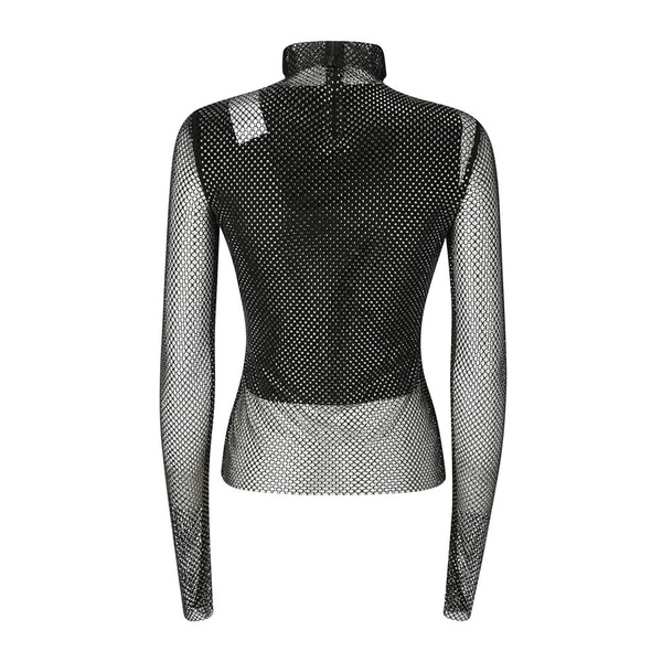 Glitter Mesh Top with High Collar