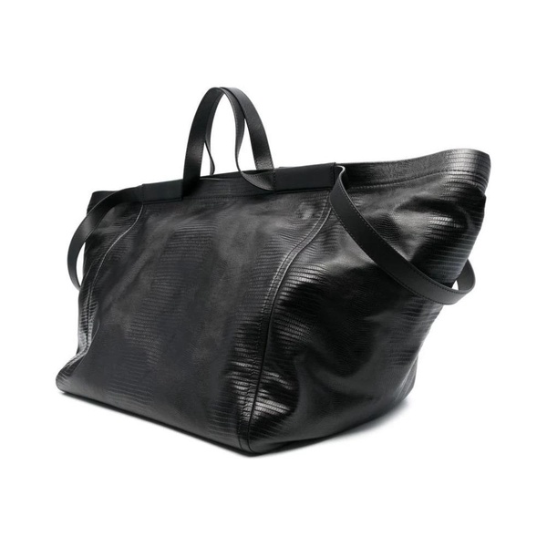 Black Snakeskin Leather Tote Bag