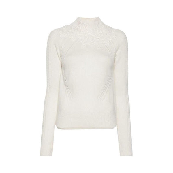 White Floral Lace Knit Sweater