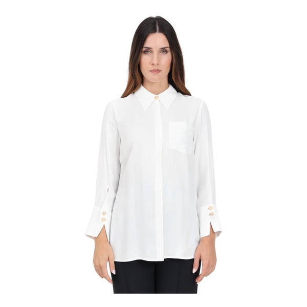 Elegant White Shirt Georgette Logo Patch