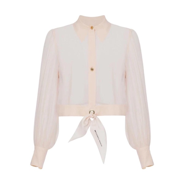 Silk Georgette Cropped Shirt with Ruched Sleeves