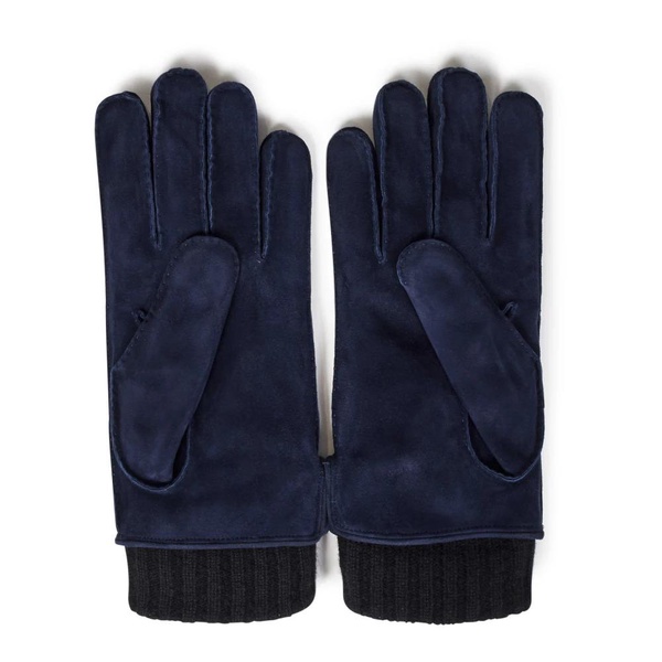 Blue Leather Knit Cuff Gloves