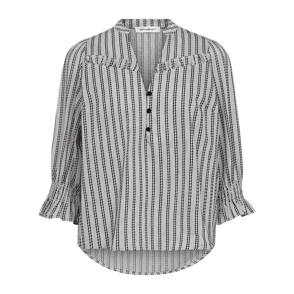 Frill Blouse with Striped Print