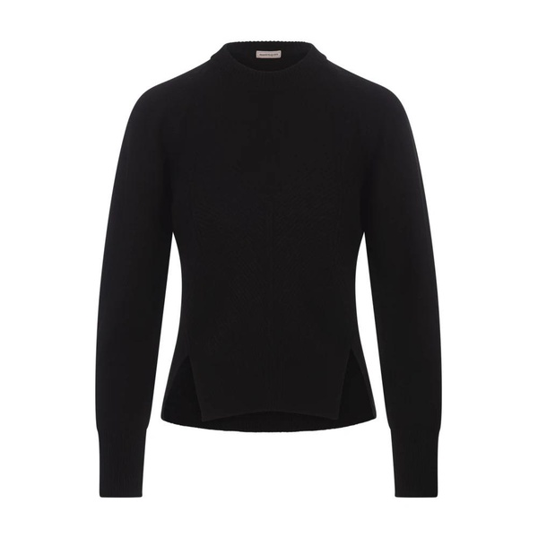 Black Wool Cashmere Sweater Ribbed Detail