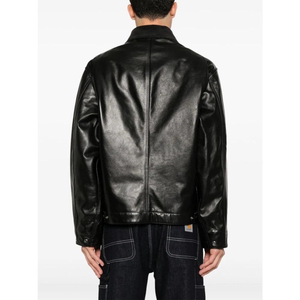 Black Leather Padded Jacket Zip-Fastening