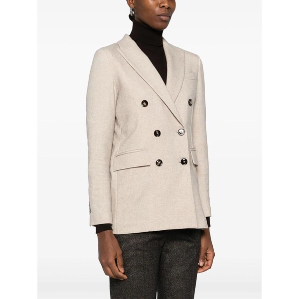 Beige Double-Breasted Jacket with Peak Lapels