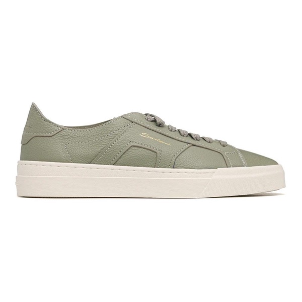 Green Double Buckle Leather Sneakers