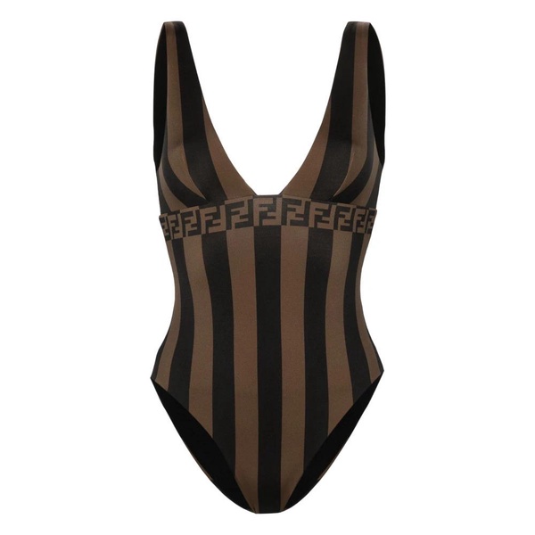 Brown Striped One-Piece Swimsuit