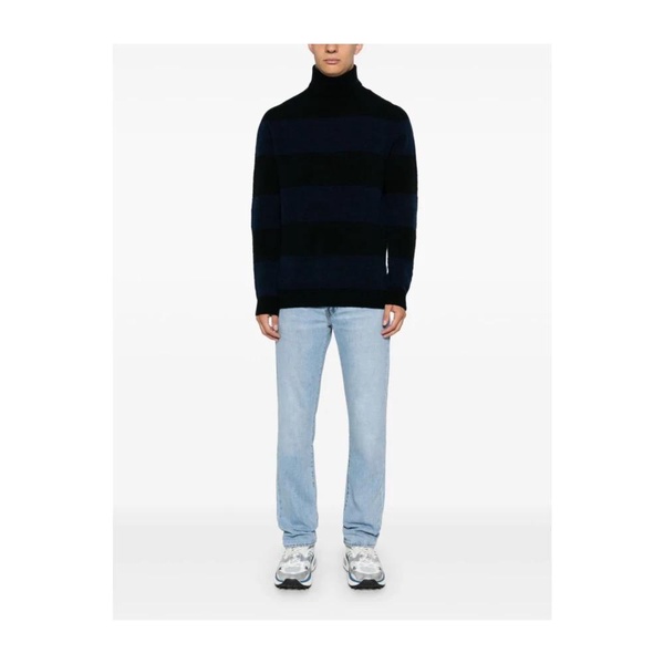 Navy Blue Striped Wool Sweater