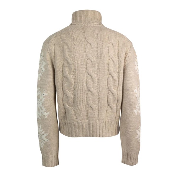 Beige High Neck Jacquard Sweater