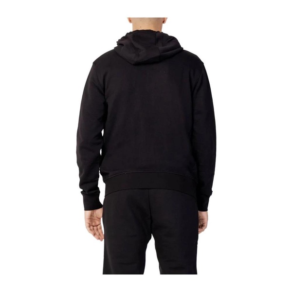 Black Cotton Hoodie with Ribbed Details