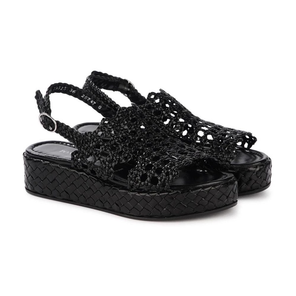 Black Woven Leather Flat Sandals