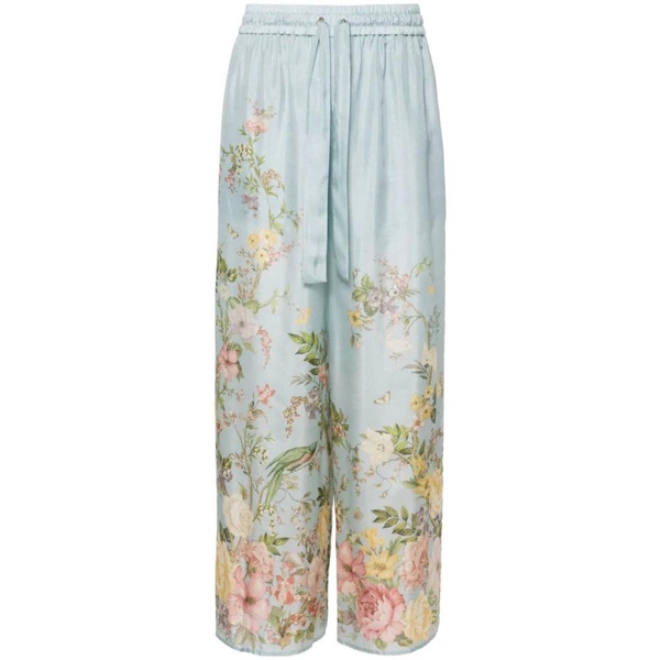 Waverly floral-print straight-leg high-rise silk trousers